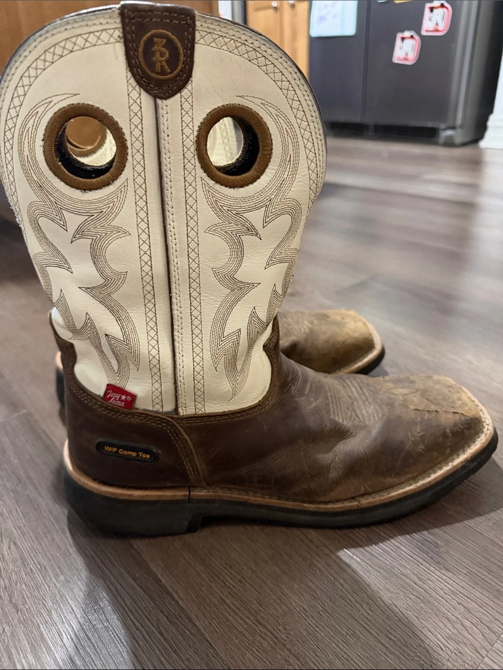 Tony Lama Brown and Cream Pull-On Western Work Boots